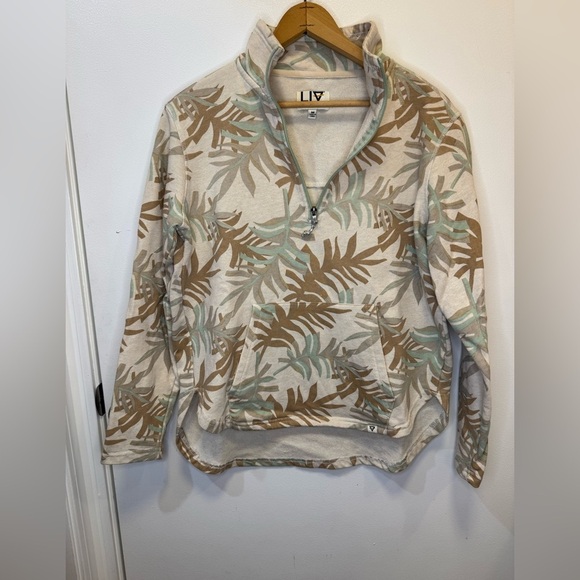 Life Integrity Earth women quarter zip oversized sweatshirt floral beige size m - Picture 1 of 16